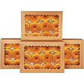 qiqee Auto-pop Up Brown Cookie Box with Window 14x10x2.5 inch 24Pcs Bakery Pastry Macaron Bakery Box For Packaging