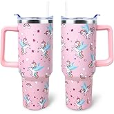 WENININOK Unicorn Tumbler 40 oz Tumbler with Handle and Straw Lid Leak Proof - Unicorn Cup for Christmas Birthday Gifts for Women Girls - Stainless Steel Cup