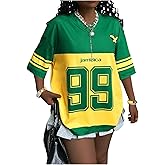 SOLY HUX Women's Y2k Jamaica Jersey Shirt Number Graphic Tees V Neck Half Sleeve Oversized Summer Tops Streetwear