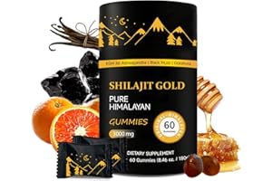 AUIXOPI Shilajit Gummies | Pure Himalayan Shilajit Gummies Gold | Ashwagandha, Gokshura | Fulvic Acid & 85+ Trace Minerals for Men, Women | Non-GMO | Lab Tested | No Added Sugar I 60 Gummy
