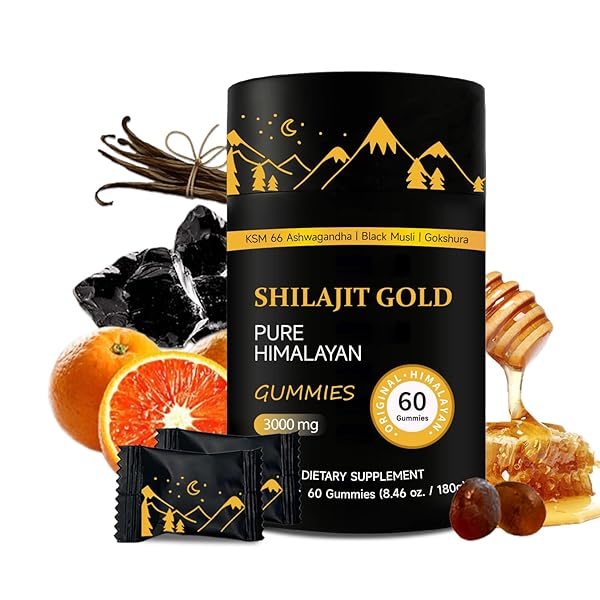 SHILAJIT GUMMIES | PURE HIMALAYAN SHILAJIT GUMMIES GOLD | ASHWAGANDHA, GOKSHURA | FULVIC ACID & 85+ TRACE MINERALS FOR MEN, WOMEN | NON-GMO | LAB TESTED | NO ADDED SUGAR I 60 GUMMY