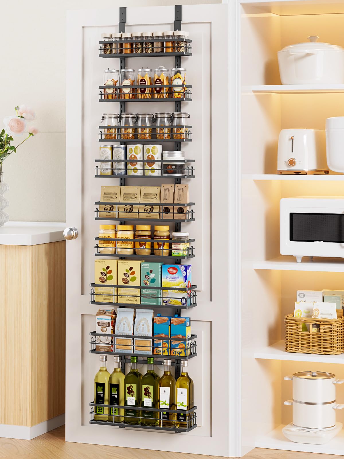 Photo 1 of Delamu 9 Tier Over The Door Pantry Organizer, Pantry Organization and Storage, Hanging Spice Rack for Pantry Door Organizer, Metal Pantry Door Shelves for Kitchen Bathroom Laundry Room,15.3" Black