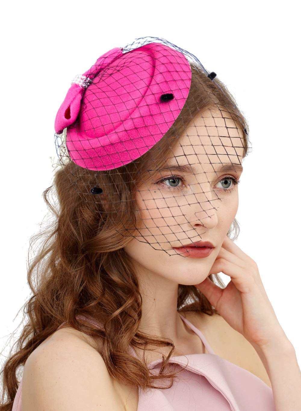 Fascinators Hats 20s 50s Hat Pillbox Hat Cocktail Tea Party Headwear with Veil for Girls and Women