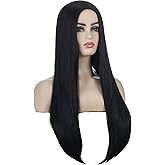TSNOMORE 27" Long Black Wig for Women Straight Synthetic Wig for Girl Halloween Costume Party Cosplay Wig (Black)