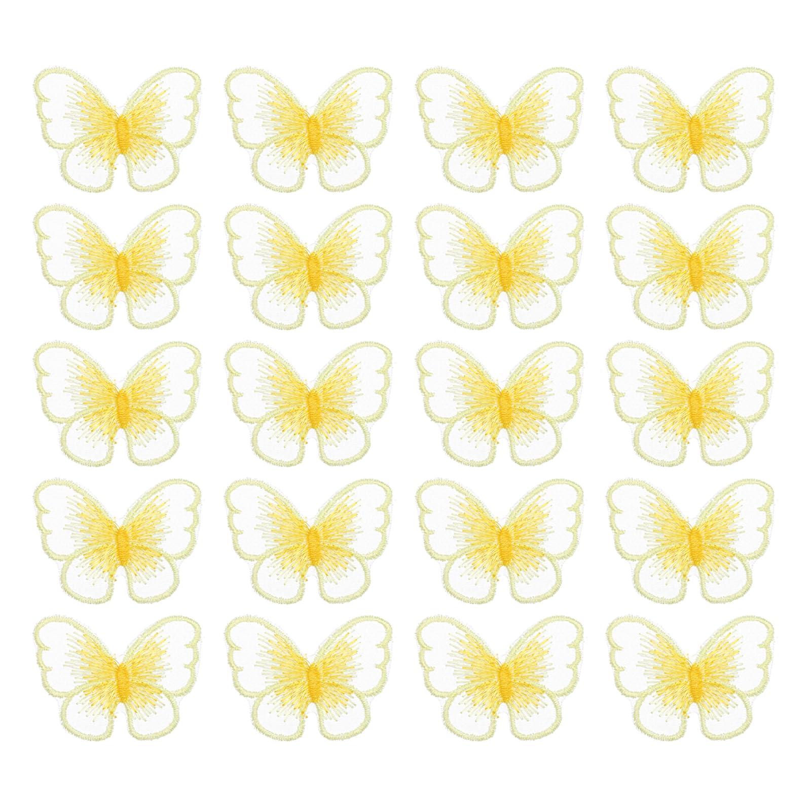 PATIKIL Butterfly Lace Applique, 30pcs Butterfly Patches Lace Fabric Butterfly Applique Patches Embroidery Trim for Clothes Dresses Wedding Craft, 4x5cm, Yellow