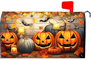 Barneova Halloween Mailbox Cover Magnetic Standard Size 18 X 21 Inch Fall Pumpkin Sunflower Orange Wraps Post Box Decoration for Outdoor Garden Home Yard