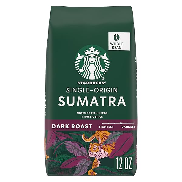 STARBUCKS WHOLE COFFEE BEANS, DARK ROAST HOT OR ICED COFFEE, SINGLE-ORIGIN SUMATRA, 12 OZ