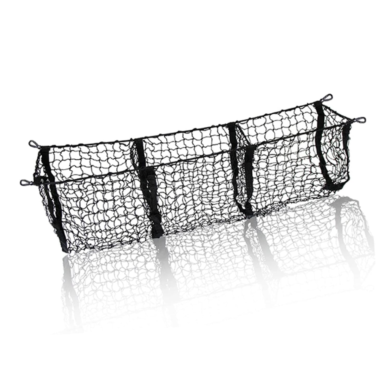 Zone Tech Three Pocket Mesh Trunk Cargo Net Storage Organizer– Premium Quality Black Heavy Duty Rear Compartment Netting for Car, Van, SUV Pickup
