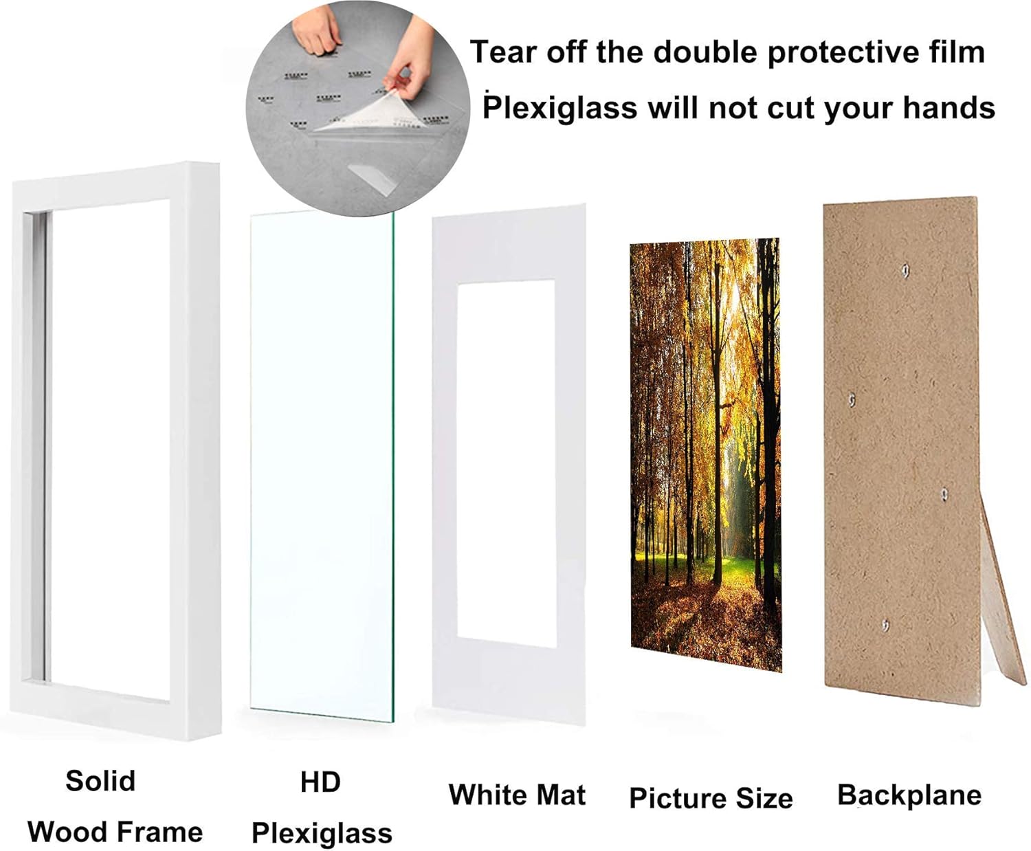 Picture Frames 8x10 Picture Frames Set of 4, Display Pictures 6x8 with Mat or 8x10 Without Mat, Solid Wood Photo Frames for Wall or Tabletop Display, White -