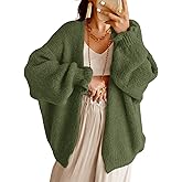Saodimallsu Womens Oversized Open Front Cardigan Fall Ruffle Lantern Long Sleeve Chunky Knit Loose Sweater Coats
