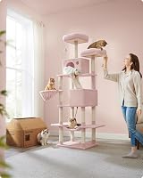 Feandrea Cat Tree 206 cm Tall with 13 Scratching Posts PCT190P01V1 Pink view 2