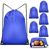 IKAYAS 6Pcs Drawstring Bags Bulk Blue Drawstring Backpack, String Backpack Cinch Sack Sport Gym Backpack Bags for Yoga Traviling Outdoor Sports
