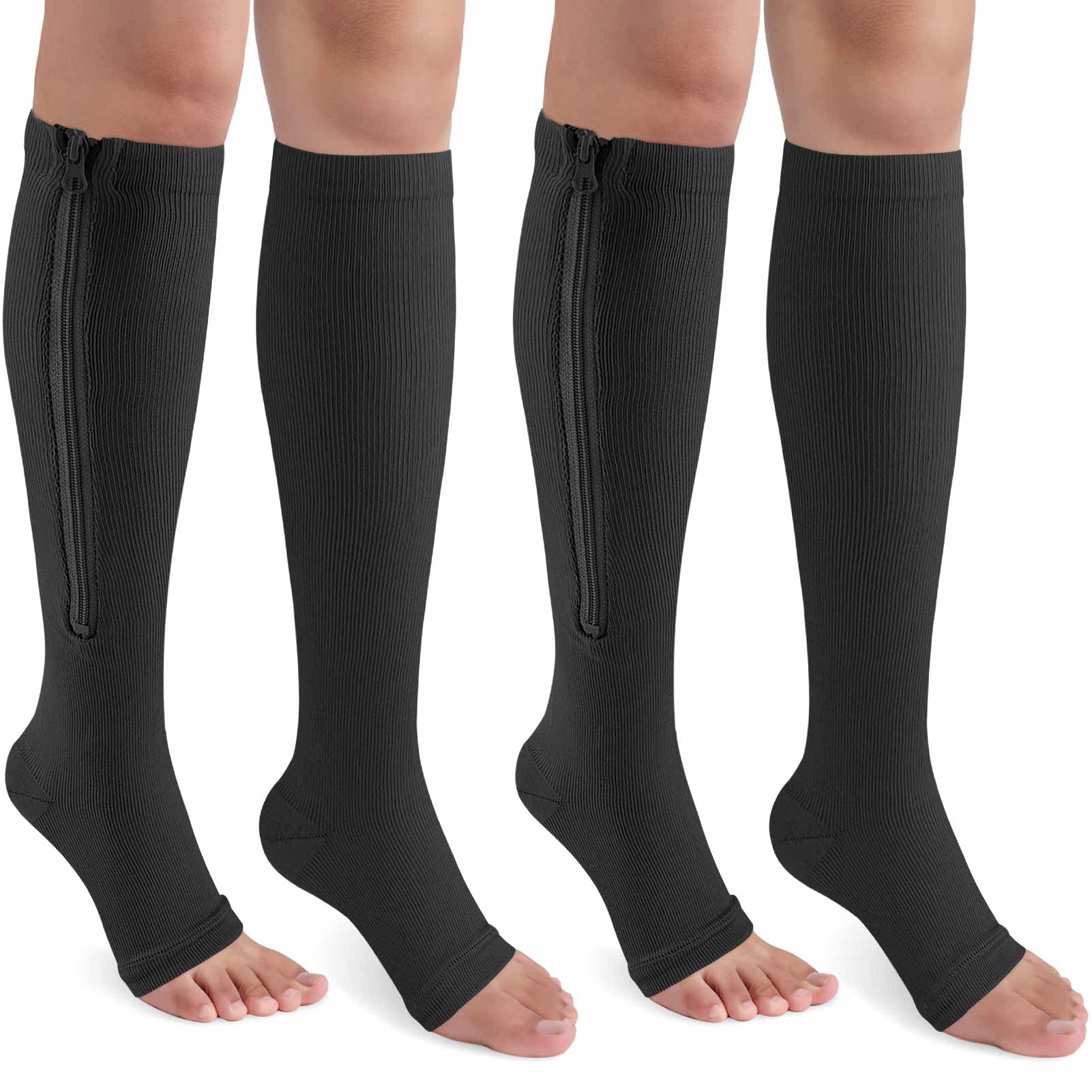 Photo 1 of 2 Pairs Zipper Compression Socks, 15-20 mmHg Closed Toe Compression Stocking with Zipper for Women and Men