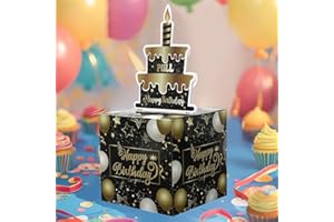 Birthday Money Box for Cash, Black Gold Balloon Paper Money Roll Gift Box with Pull Out Card and 30 Transparent Bags DIY Set,