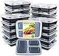 Enther Meal Prep Containers [20 Pack] 3 Compartment with Lids, Food Storage Bento Box | BPA Free | Stackable | Reusable Lunch Boxes, Microwave/Dishwasher/Freezer Safe,Portion Control (36 oz)