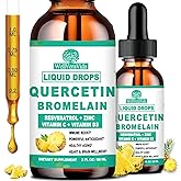 2 Pack Quercetin with Bromelain Liquid Drops, 4X Stronger Than Capsules & Pills, 7-in-1 Organic Zinc Quercetin 1000mg with Bromelain 500mg Vitamin C D3 for Immune Respiratory Health & Antioxidant