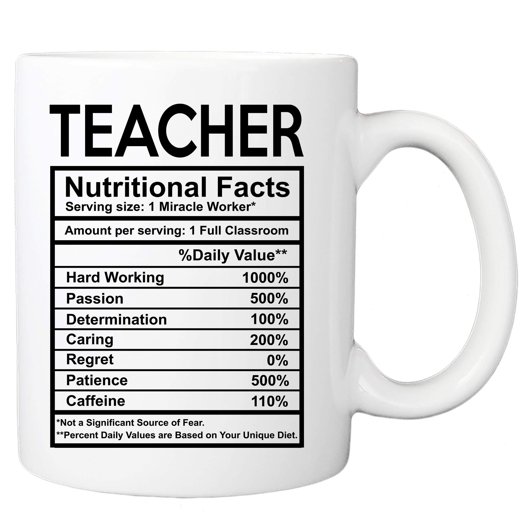 Teacher Nutritional Facts Mug - 11oz School Teaching Cup Classroom Decoration for Birthday, Christmas, Graduation, Retirement, Xmas, Appreciation from Students