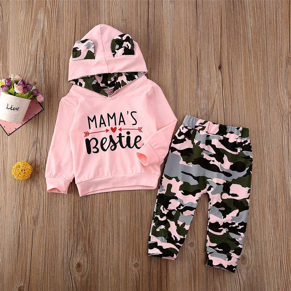 FYBITBO 2Pcs Baby Girls Fall Winter Clothes Mamas Bestie Hoodie Sweatshirt Tops & Camo Pants Outfits Clothing Sets