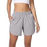 SILKWORLD Women's Running Shorts Hight Waist 5" Summer Athletic Gym Workout Fashion Short with Liner and Zipper Pockets