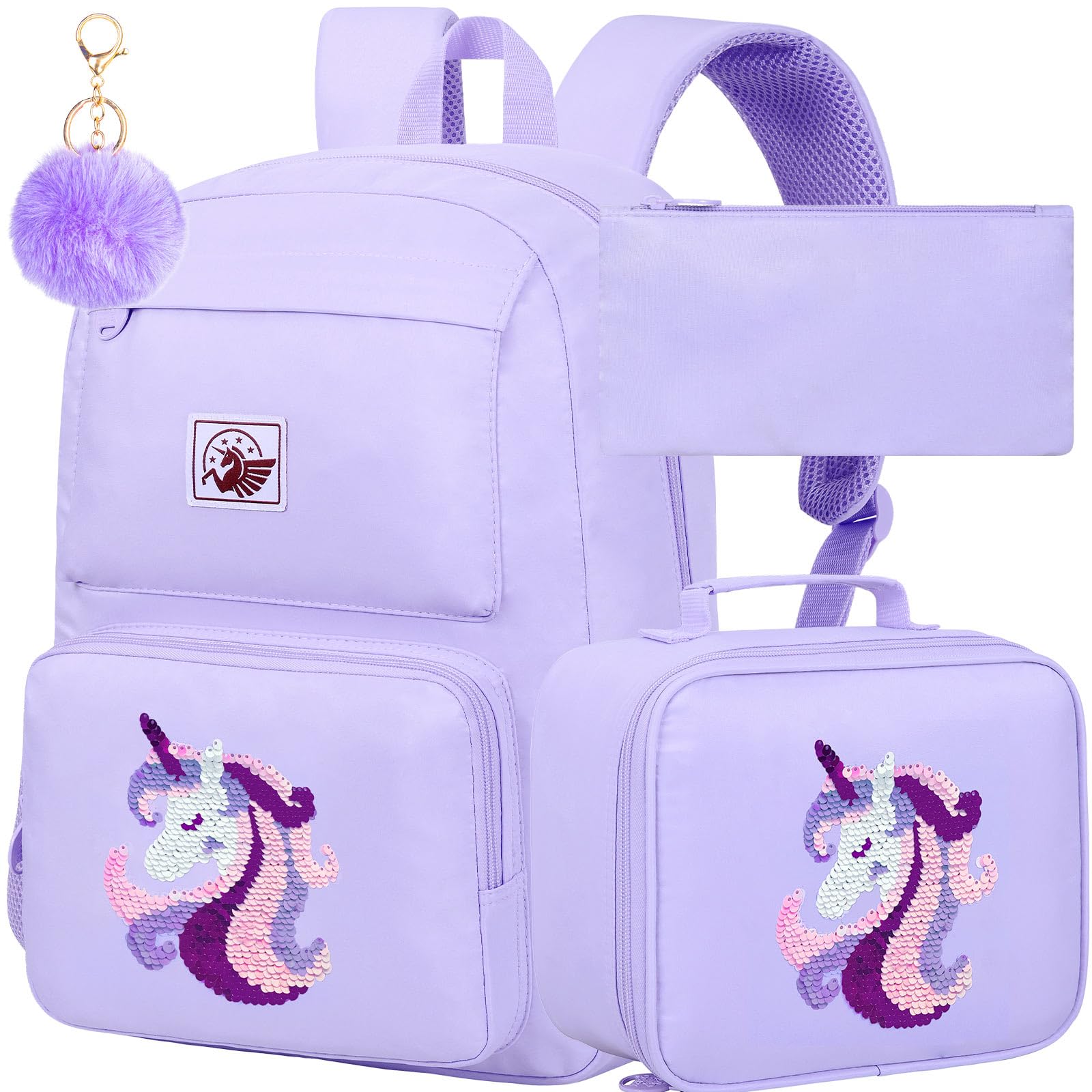 Photo 1 of AGSDON 3PCS Girls Backpack, 18 Inch School Laptop Bookbag Teen College Water Resistant Backpack for Women-Uni Purple