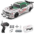 Sakeye Remote Control Car 1/16 2.4GHz 4WD RC Drift Car, Rechargeable High Speed RC Cars with Spray, Cool Lights, Two Batteries and Extra Tires Toy Car for Kids