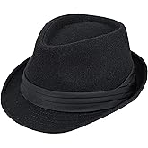 Kid's Short Brim Black Trilby Fedora Hat - Boys Manhattan-Hat Gangster Fedora hat for 4-10 Years Old