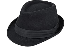 Kid's Short Brim Black Trilby Fedora Hat - Boys Manhattan-Hat Gangster Fedora hat for 2-6 Years Old