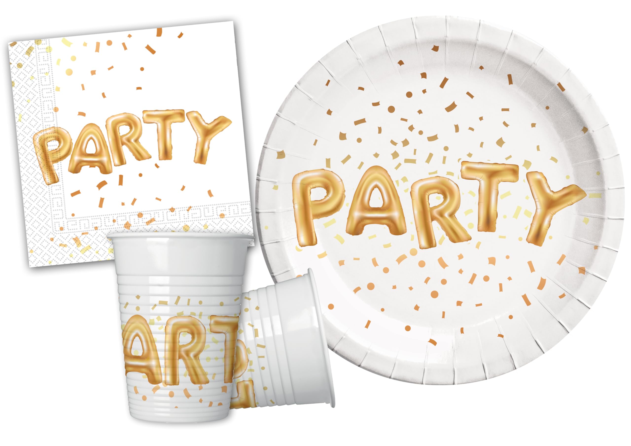 Ciao Kit Table Gold Party (88 Pieces Flat Ø23cm, Plastic Glasses 200ml, 40 Paper Napkins 33x33cm), Single, Multicolor, Y4651, Multicoloured, 24 People — image 1