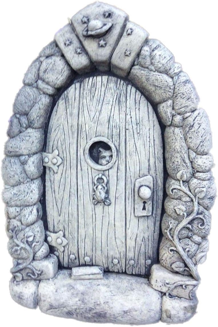 Stone fairy door garden ornament cat peeping mystical fairy tale pagan