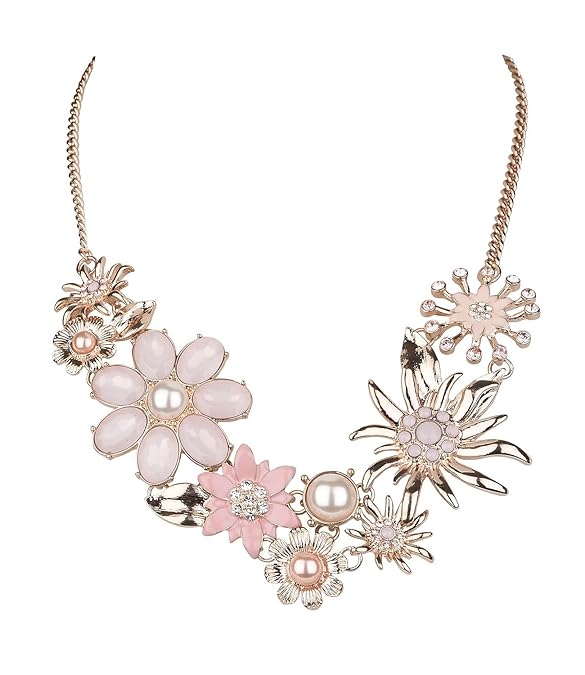 SIX 'Oktoberfest Damen Statement-Kette, Rosegold, mit verschiedenen Blumen, Blüten, Edelweiß, Perlen, Strass, rosa, Nude (730