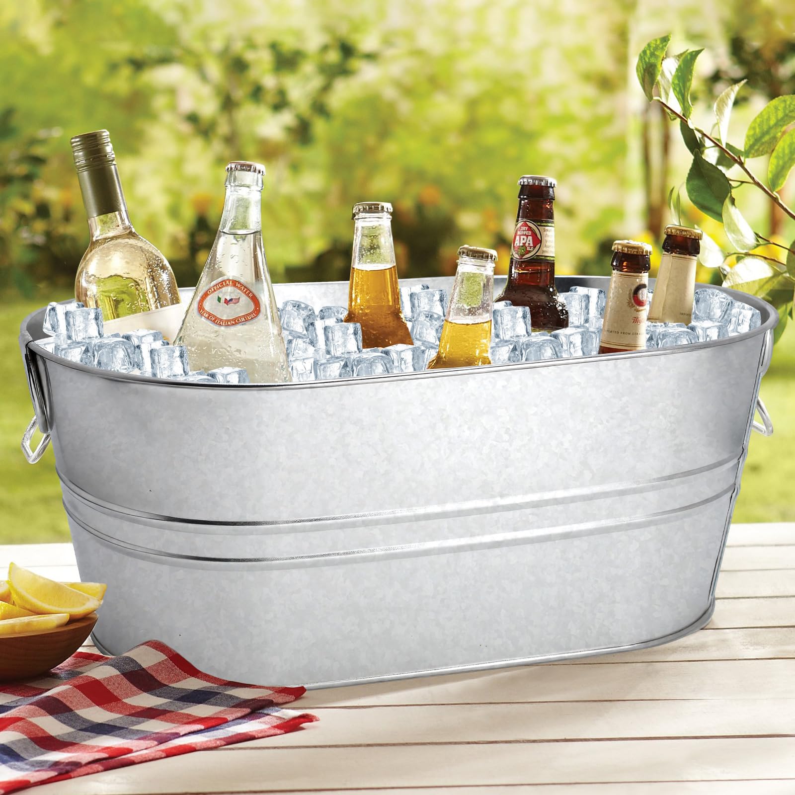 2 Pack 4 Gallon Galvanized Tub Ice Buckets for Parties Portable Beverage Tub with Handles Champagne Bucket Metal Ice Buckets for Cocktail Bar with Ice Scoop