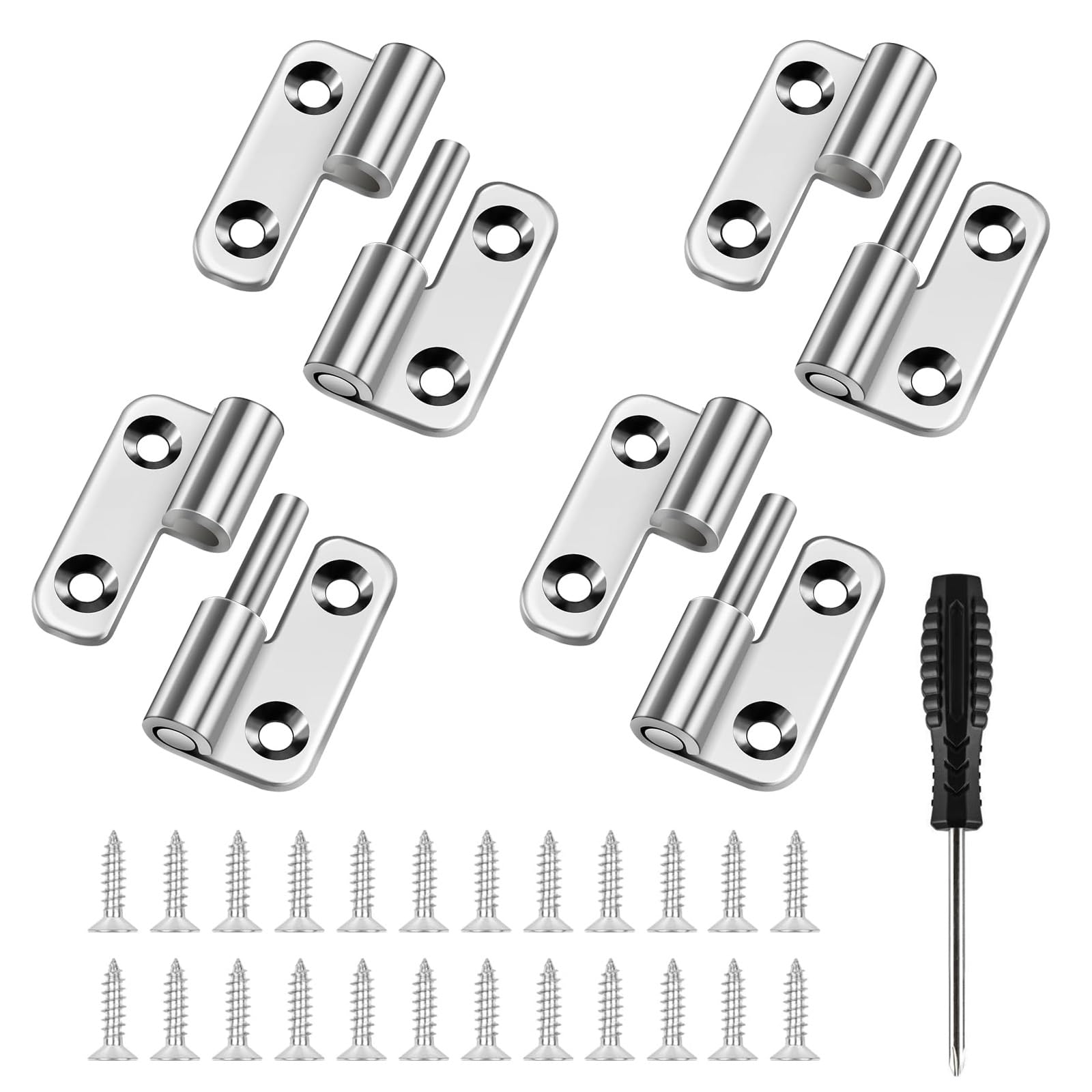 4 Pcs 1.5 inch Hinges for Cupboard Doors Detachable Door Hinge with 24 Screws and Screwdriver 304 Stainless Steel Lift Off Door Hinges for Home Furniture Bathroom Cabinet Window Wooden Boxes