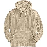 Corduroy Hoodies for Men, Fall Winter Long Sleeve Patchwork Hooded Sweatshirt Drawstring Casual Pullover Sweater