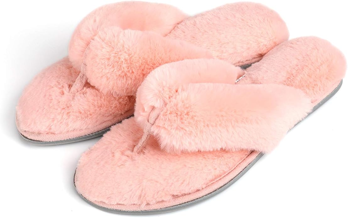 RockDove Women's Fuzzy Fur Thong Slippers with Memory Foam, Size 56 US