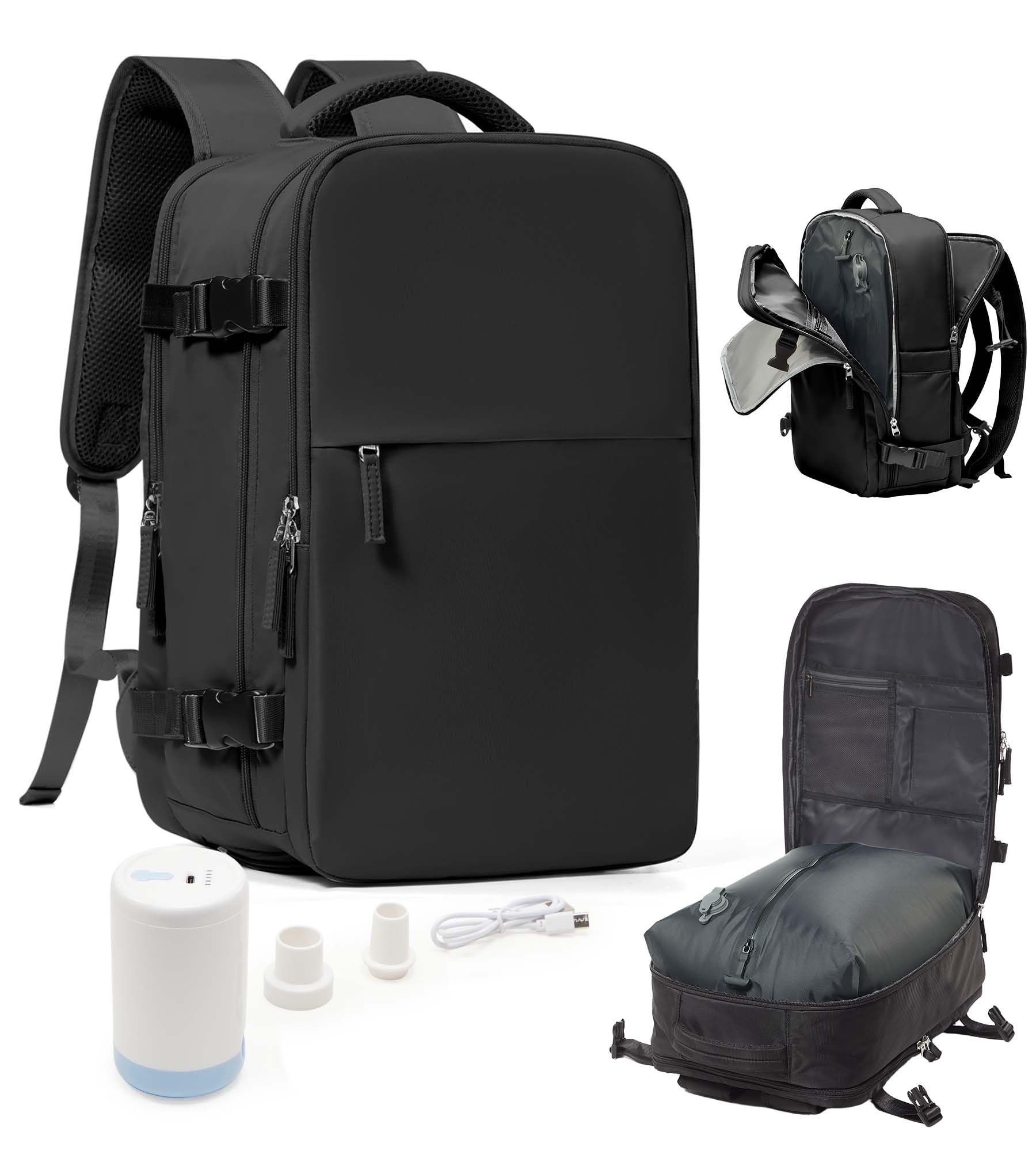 Photo 1 of *****MISSING PUMP ****PARTS ONLY *****Vacuum Seal Travel Backpack with Air Pump Compression Vacpack Waterproof Carry On Backpack for Travel Women men with Vacuum System Laptop Airlines Approved Daypack Space Saver Bags Black