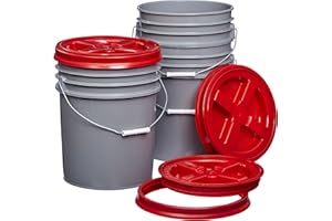 Consolidated Plastics 5 Gallon Gray Food Grade Buckets + Red Gamma Seal Lids, BPA Free Container Storage, Durable HDPE Pails, Made in USA (3 Pack)