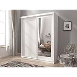 BMF Mini 200 Sliding 2 Doors Bedroom Small Mirrored Wardrobe W:200cm - White