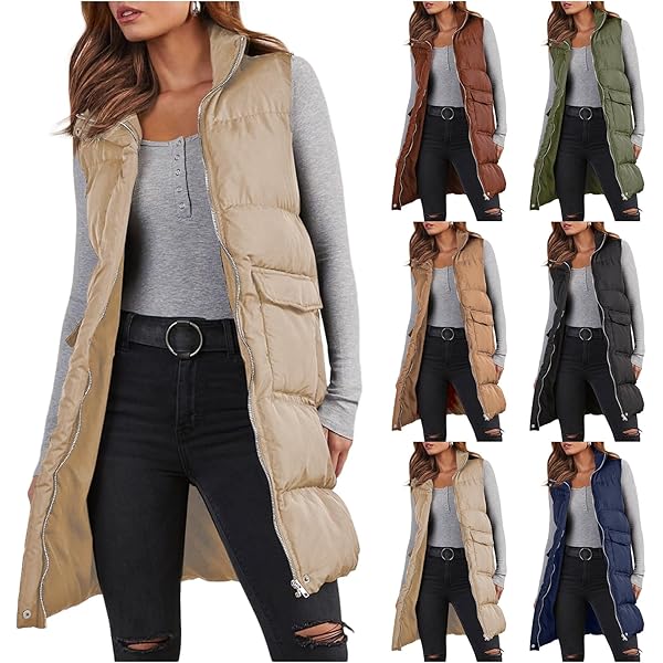 Weinexra Women's Long Puffer Vest, Army Green, Medium