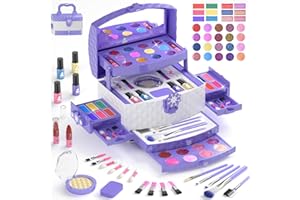 GirlsHome Kids Makeup Set for Girl 56 Pcs Washable Real Cosmetic, Non-Toxic Frozen Toys Toddler Makeup Kit, Frozen Princess Dress up Kit Christmas & Birthday Girl Gift for 3-12 (Frozen Purple)