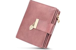 HUANLANG Small Wallets for Women RFID Blocking Leather Bifold Credit Card Holder Ladies Wallet Zipper Pocket with ID Window