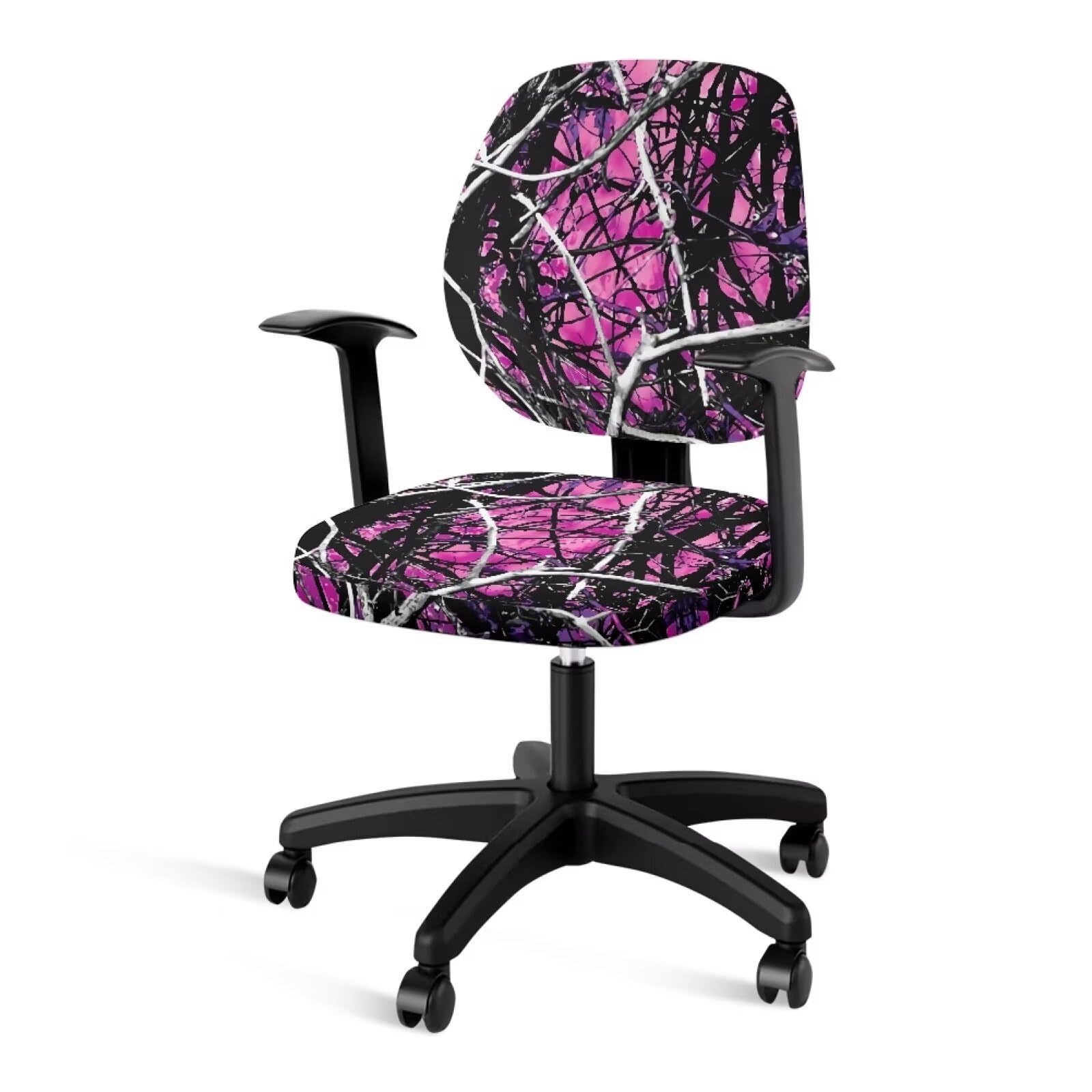 Xoenoiee Pink Tree Camo Print Office Chair Covers Stretchable Slipcover 2 Pieces Seat Cover with Backrest Cover Protective Decorative Computer Seat Cover