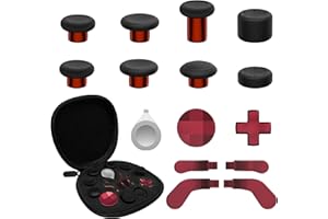 CHARM FOCUS 16-in-1 Metal Thumbsticks Replacement Kits for Xbox Elite Series 2, Xbox Elite 2 Controller Accessories, Includes Magnetic Joysticks, Paddles, Silicone Caps, D-Pads, 1 Tool (Volcano Red)