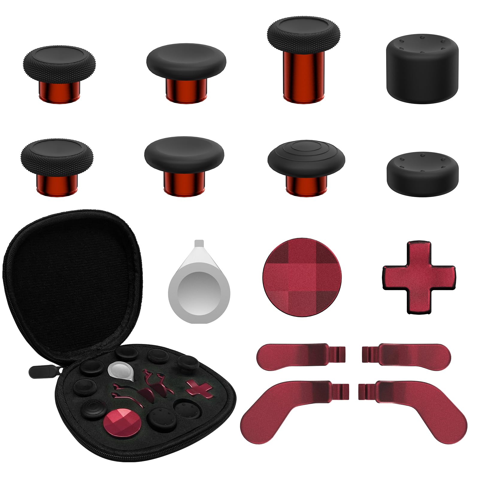 Photo 1 of CHARM FOCUS 16-in-1 Metal Thumbsticks Replacement Kits for Xbox Elite Series 2, Xbox Elite 2 Controller Accessories, Includes Magnetic Joysticks, Paddles, Silicone Caps, D-Pads, 1 Tool (Volcano Red)