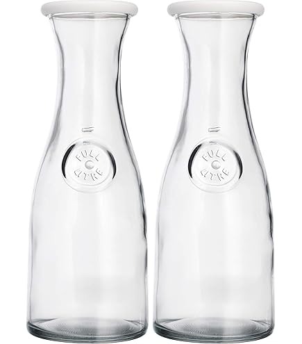Set Of 4 Glass Carafe With Lid, 1 Liter Beverage Serveware Carafe Clear Glass Pitcher Mimosa Bar Brunch Cold Water Juice Milk Iced Tea Lemonade