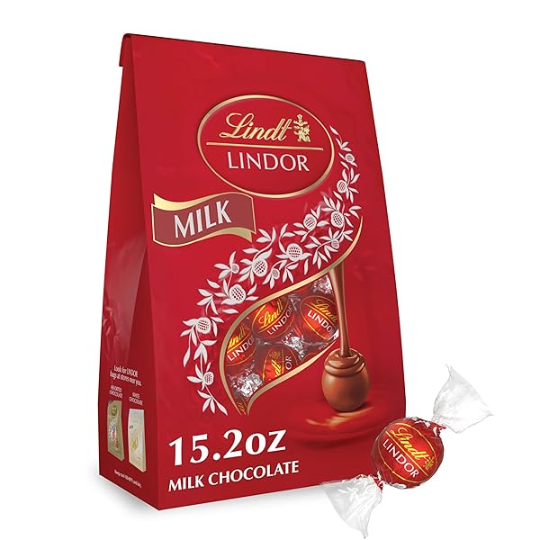 LINDT LINDOR MILK CHOCOLATE CANDY TRUFFLES, MILK CHOCOLATE WITH MELTING TRUFFLE CENTER, 15.2 OZ. BAG