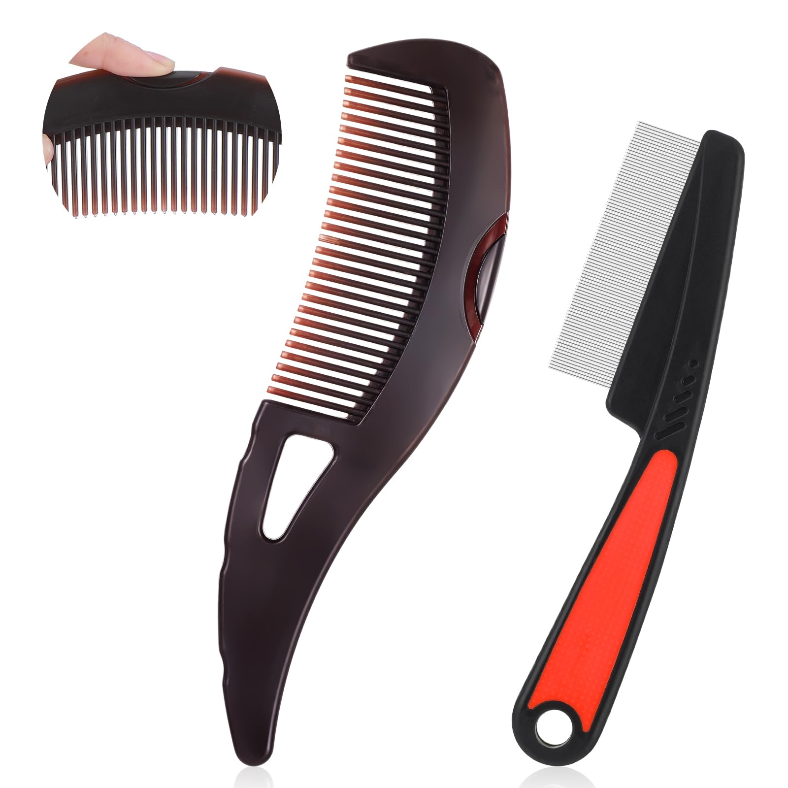 2Pcs Dandruff Comb, Stainless Steel Scalp Detox Comb Hollow Design Scalp Cleaning Combs Fine Tooth Psoriasis Combs Massage Brush for Remover Dandruff Clean up Oily Hair for Women Men