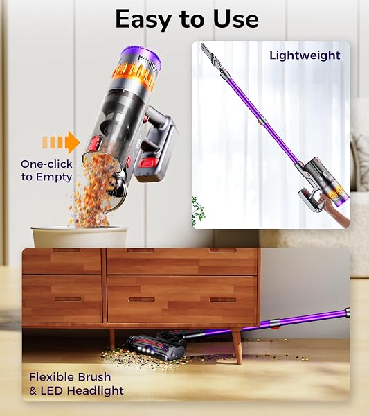 VIAFLY CORDLESS VACUUM CLEANER, 600W 50KPA 70 MINS VACUUM CLEANERS FOR HOME, SELF-STANDING STICK VACUUM WITH TOUCH SCREEN, WALL DOCK, ANTI-TANGLE RECHARGEABLE VACUUM FOR PET HAIR CARPET HARDWOOD FLOOR