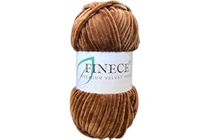 FINECE Soft Velvet Yarn Chenille Yarn for Crocheting Baby Blanket Yarn for Knitting 100 gr (132 yds) Fancy Yarn for Crochet Weaving Craft Amigurumi Yarn (1 Skein, 2050-Brown)