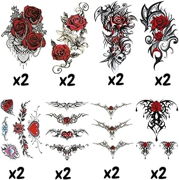 X16 Tatouages Temporaires Tribal Sensuel Et Tattoo Ephemere Sexy Femme Taille 15x21cm Au Total 38 Tatouages Avec Fleur Rose Rouge Provocants Et Tribal Pour Seduire 2 X8 Planches Dans Ce Lot Amazon Fr