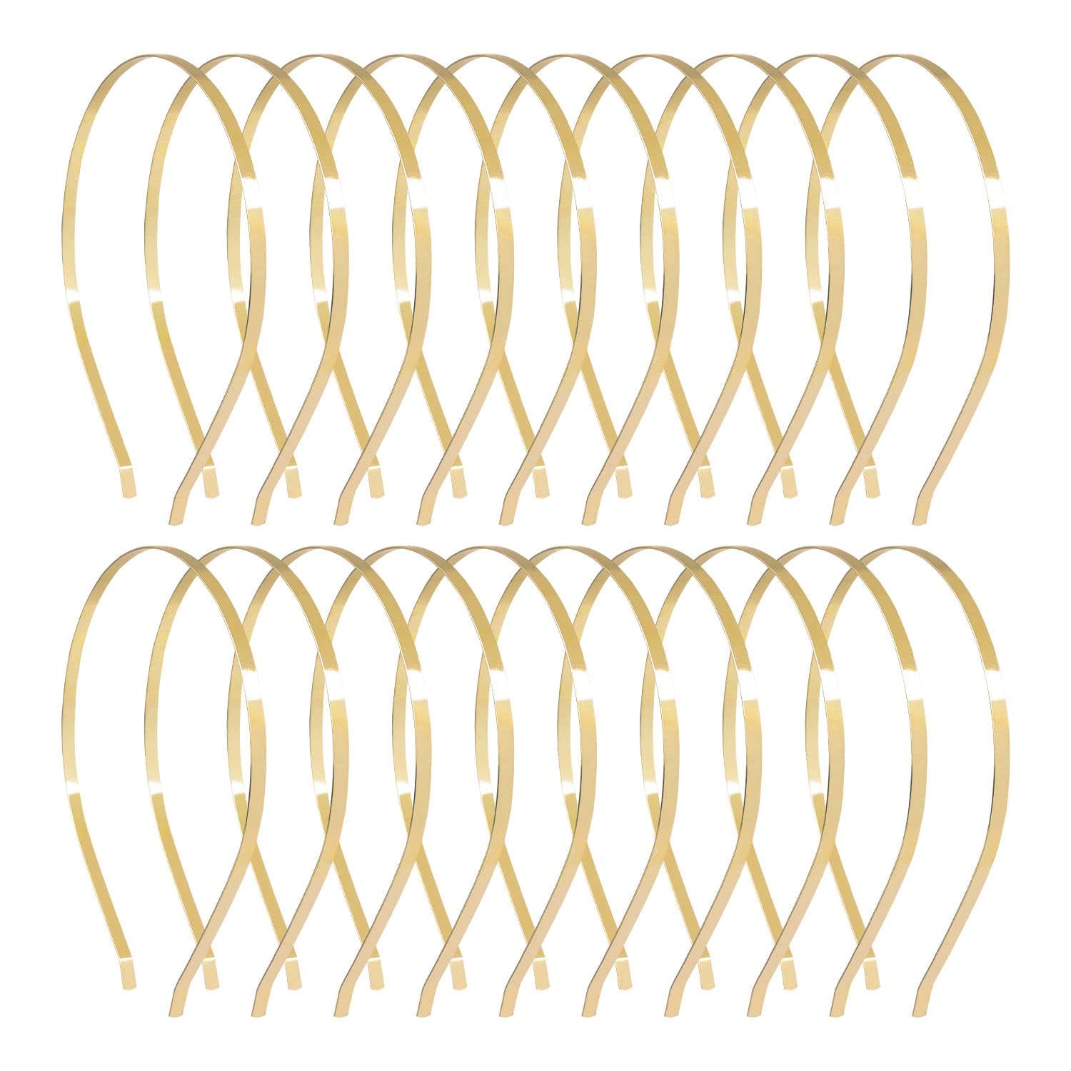 20 Pack Bulk 5 MM Thin Gold Plain Blank Hard Wire Metal Headbands Base Hair Bands Clasps Tiara DIY Crafting Accessories for Women